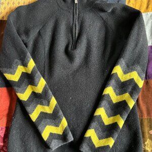 Wool Neve Sweater - Striped vintage ski vibe, 1/4 zip, size small